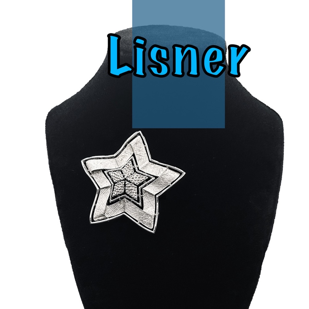 Vintage Lisner Silver Tone Star Brooch, Textured Layered Mid-Century Pin
